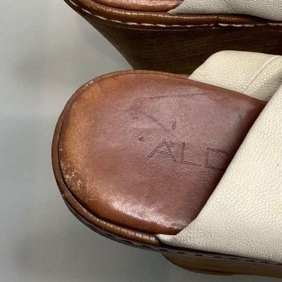 ALDO PLATFORM WEDGE WHITE FAUX LEATHER T-STRAP SANDALS SIZE 39 - Picture 13 of 14